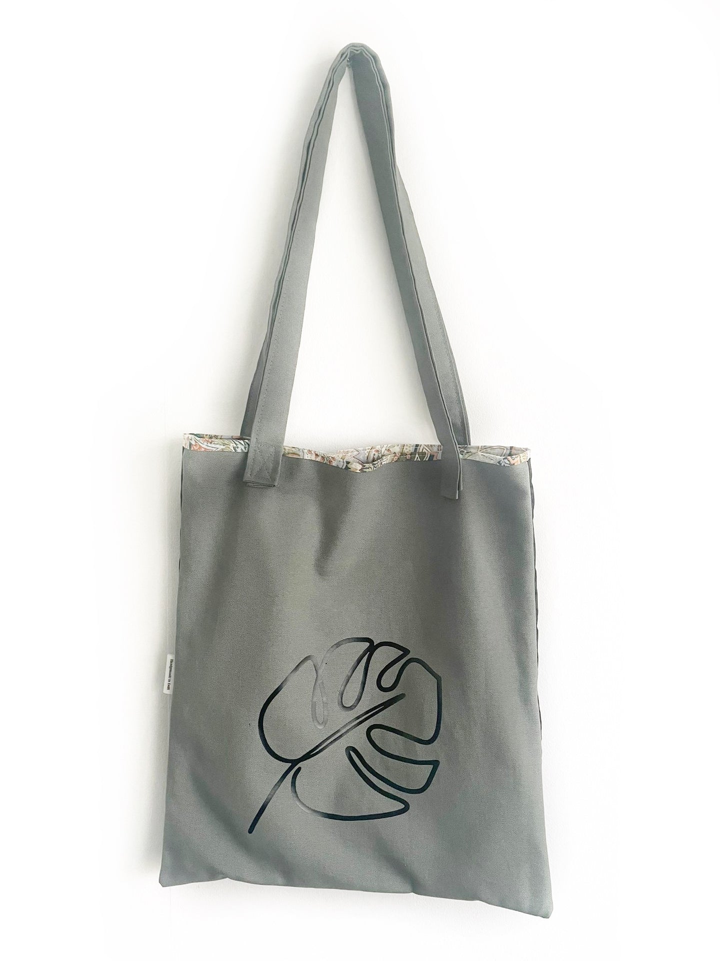 Grijze tent tote.bag met blad