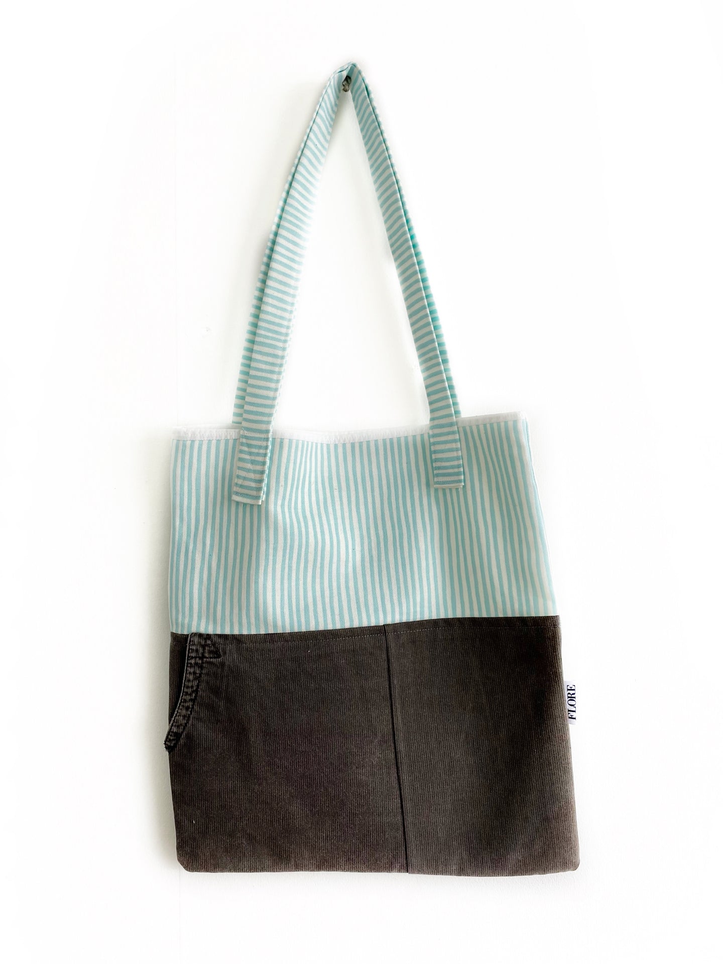 Blauw gestreepte tote.bag